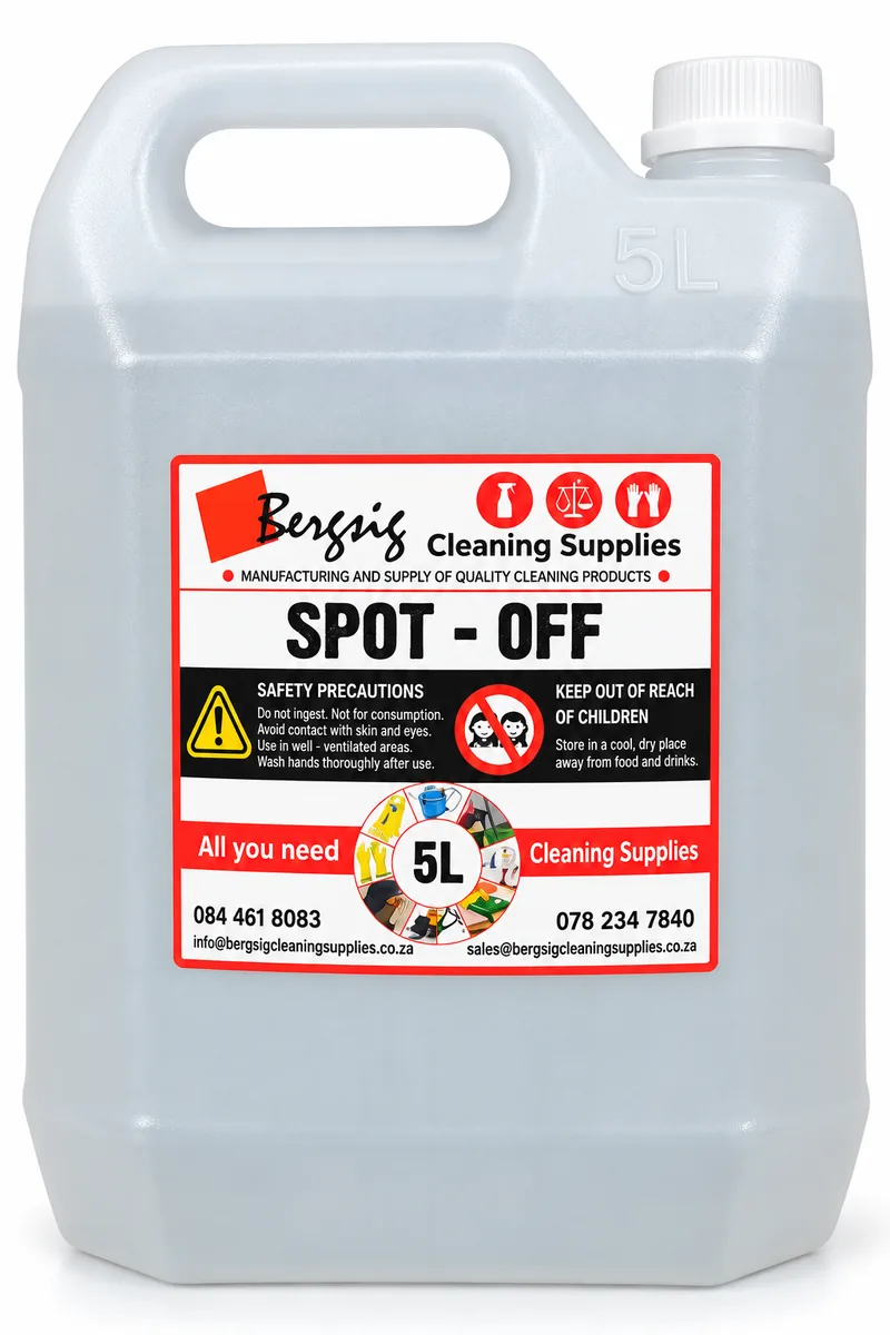 Bergsig Spot-Off in a 5 litre container with the Bergsig Cleaning Supplies label