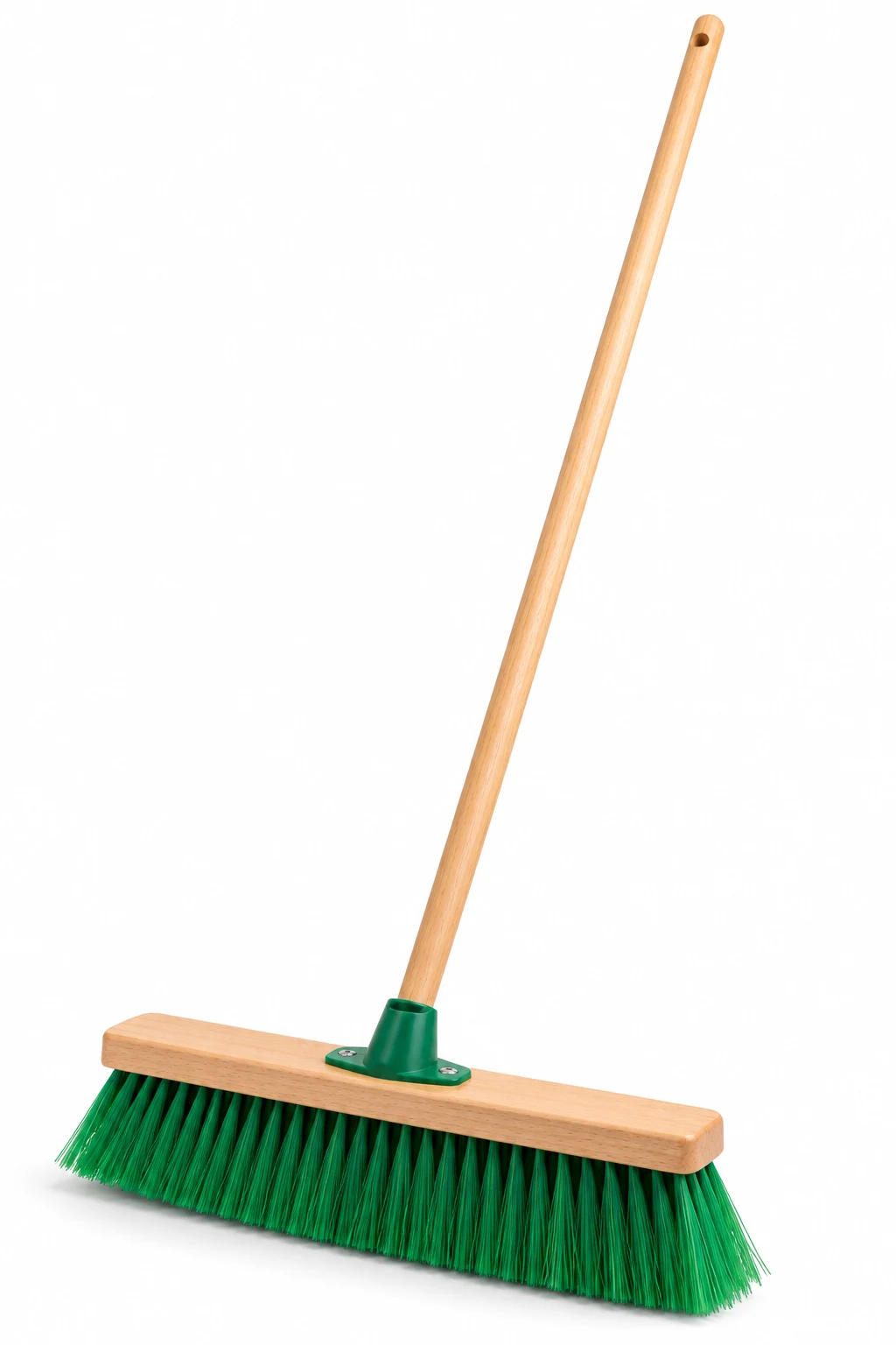 450mm Outside Broom Soft with wooden head, green bristles and wooden handle