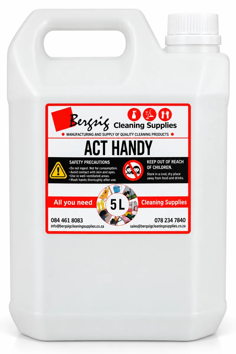 Bergsig ACT Handy in a 5 litre jerrycan with the red Bergsig Cleaning Supplies label