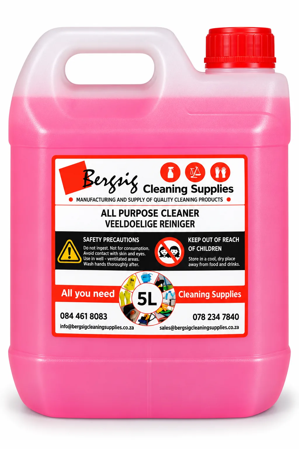 Bergsig All Purpose Cleaner in a 5 litre container with the red Bergsig Cleaning Supplies label