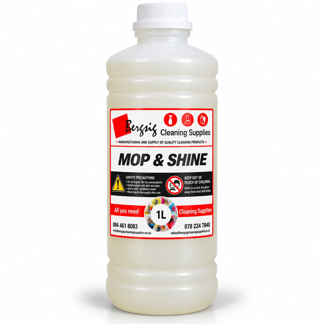Bergsig Mop & Shine in a 1 litre bottle with the Bergsig Cleaning Supplies label
