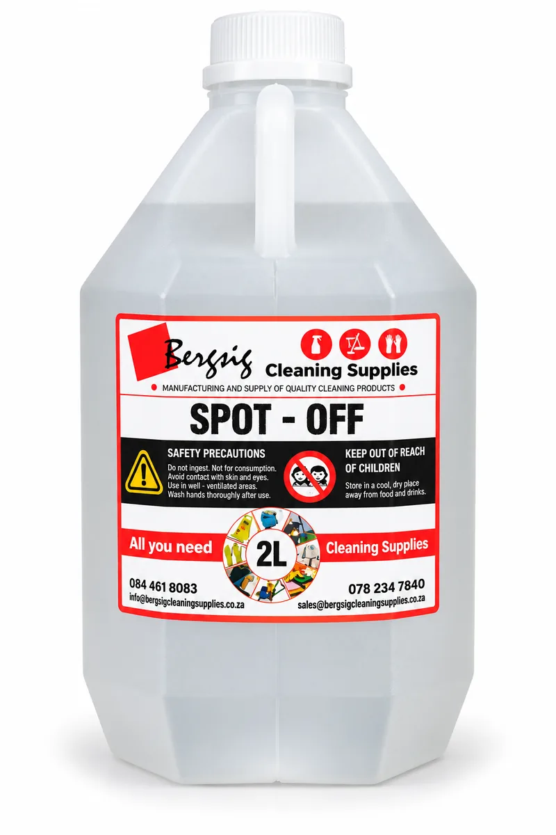 Bergsig Spot-Off in a 2 litre bottle with the Bergsig Cleaning Supplies label