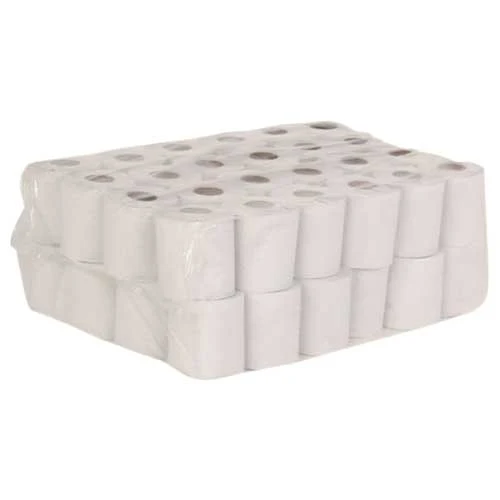 Virgin 1 Ply 500 Sheets, a bulk pack of 48 white toilet rolls in clear plastic