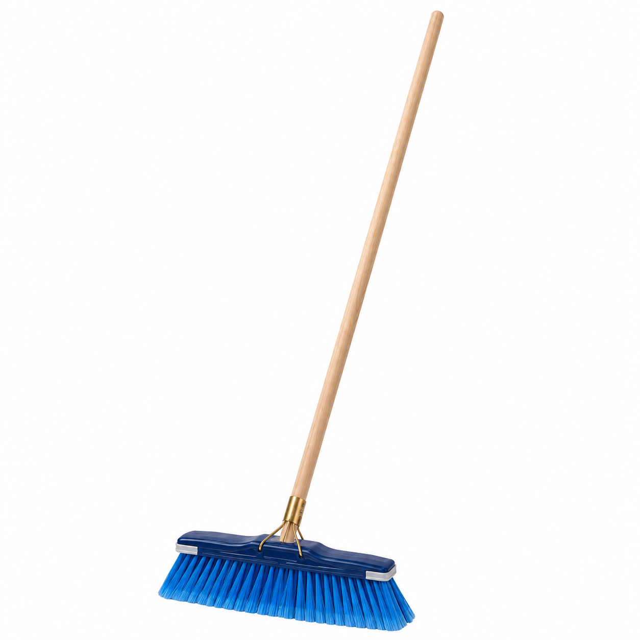 House Broom with blue bristles and wooden handle