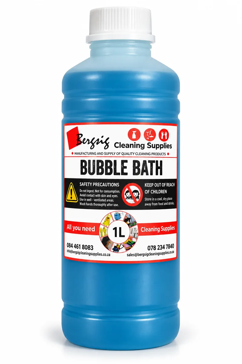 Bergsig Bubble Bath in a 1 litre bottle with the Bergsig Cleaning Supplies label