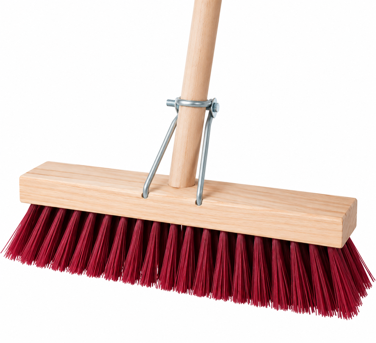 380MM OUTSIDE BROOM SOFT with wooden head and red bristles