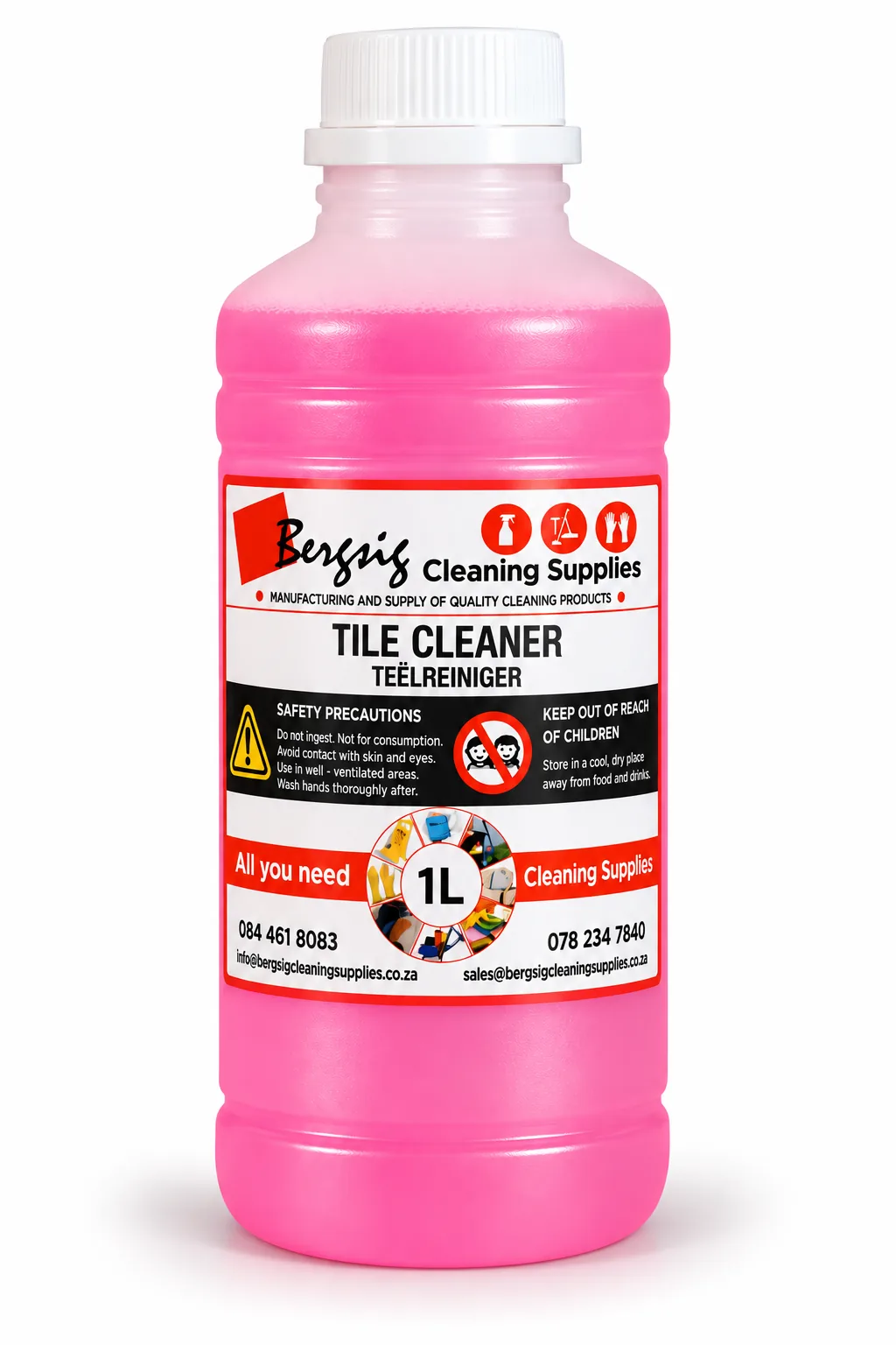 Bergsig Tile Cleaner in a 1 litre bottle with the red Bergsig Cleaning Supplies label