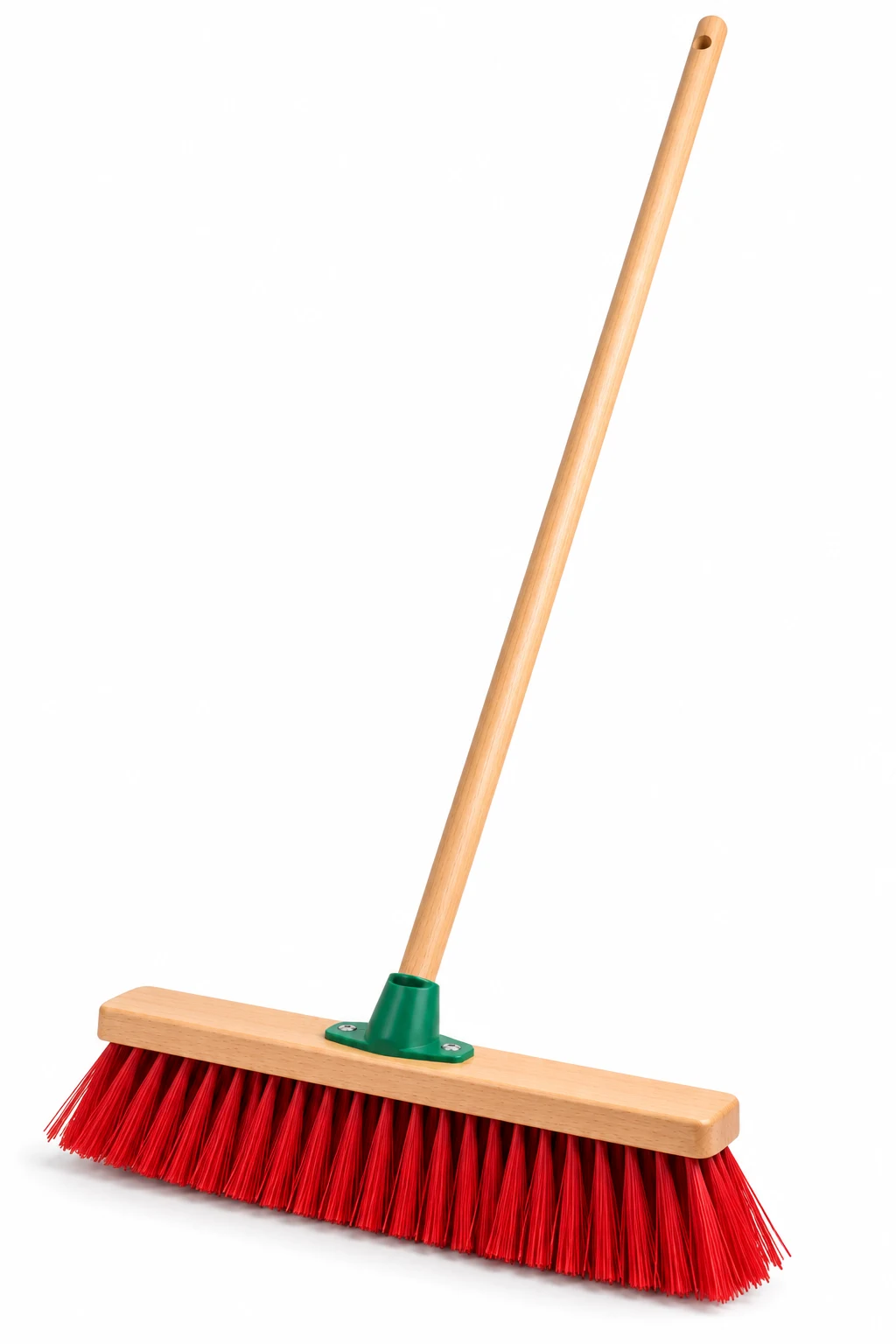 450mm Outside Broom Hard with wooden head, red bristles and wooden handle