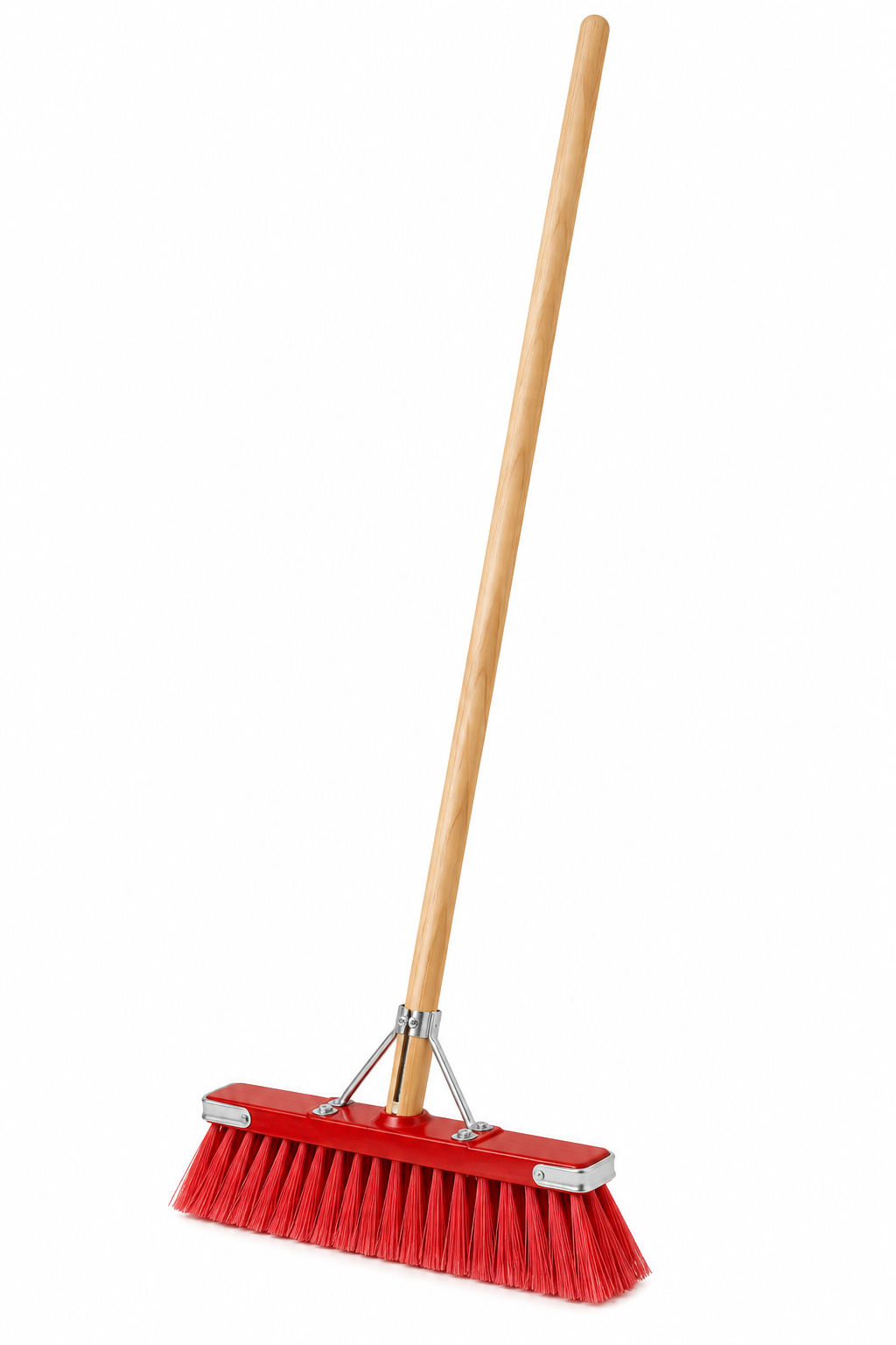 Wire Insert House Broom with red bristles and wooden handle